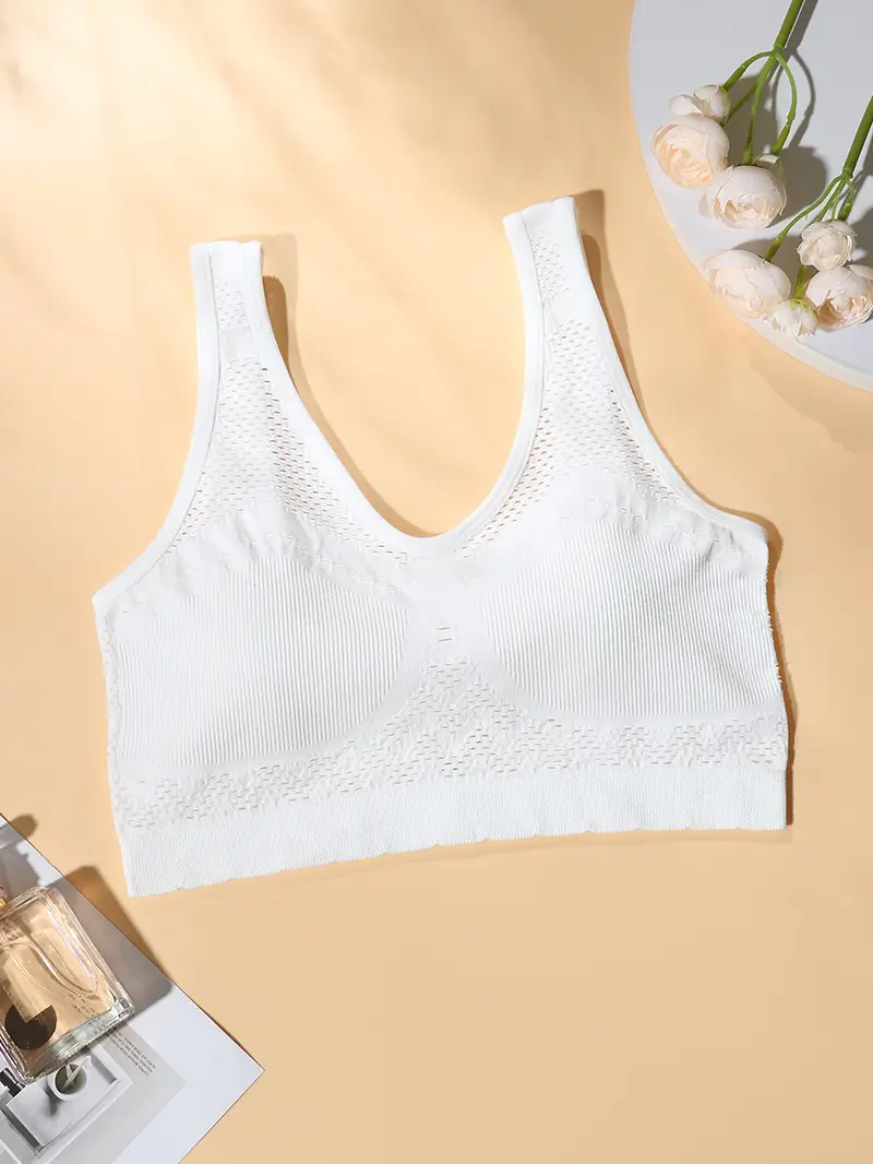 White Hollow Knit Vest Bra for Plus Size — feature 3