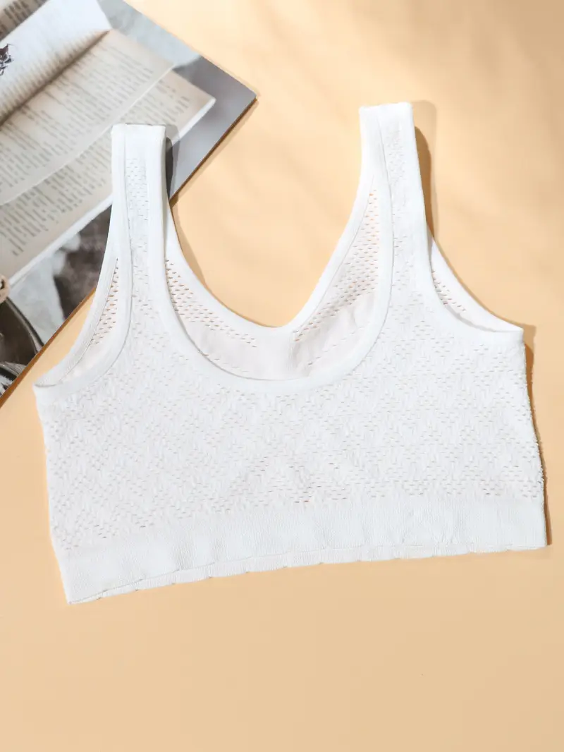 White Hollow Knit Vest Bra for Plus Size — feature 4
