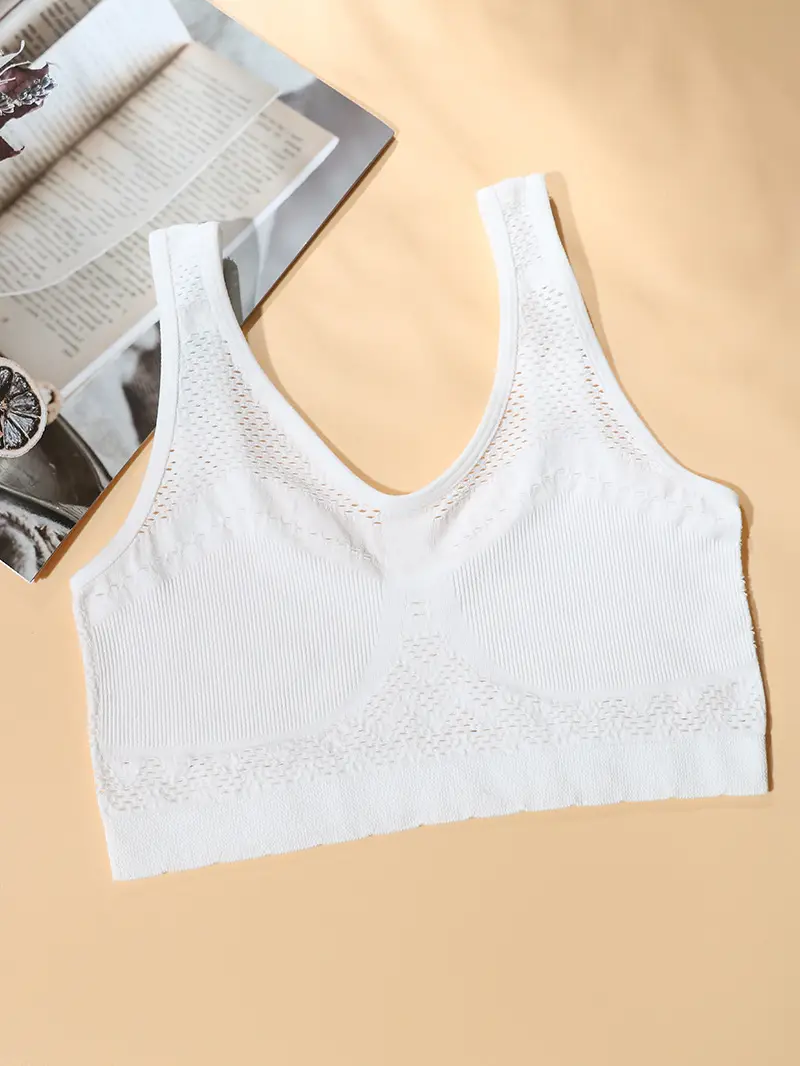 White Hollow Knit Vest Bra for Plus Size — feature 5
