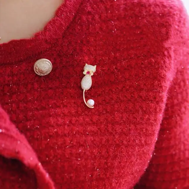 Cute Cat Pearl Brooch Set for Women - Image 3