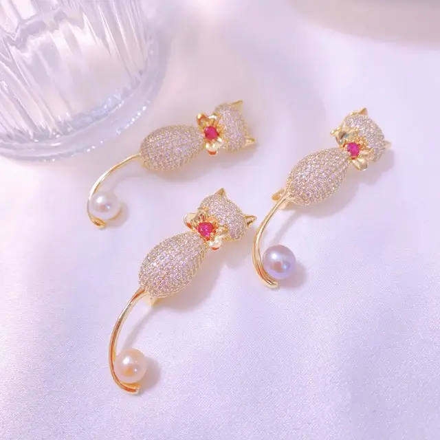 Cute Cat Pearl Brooch Set for Women - Image 5