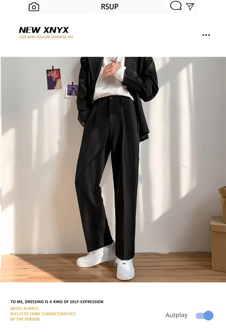 Men's Grey Wide Leg Casual Pants with White Sneakers — feature 1