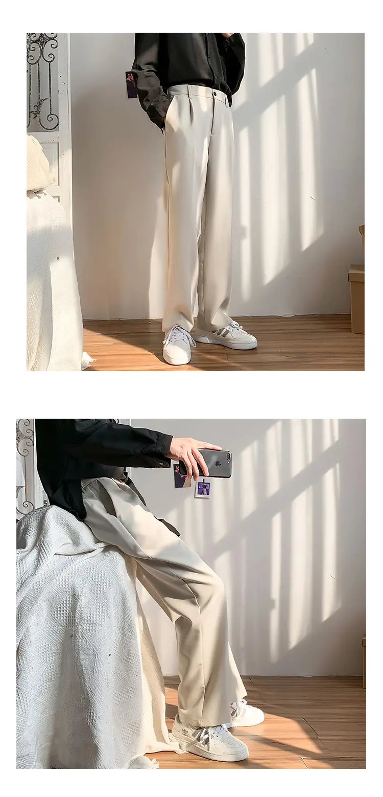 Men's Grey Wide Leg Casual Pants with White Sneakers — feature 14