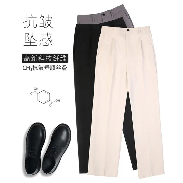 Men's Grey Wide Leg Casual Pants with White Sneakers — feature 3