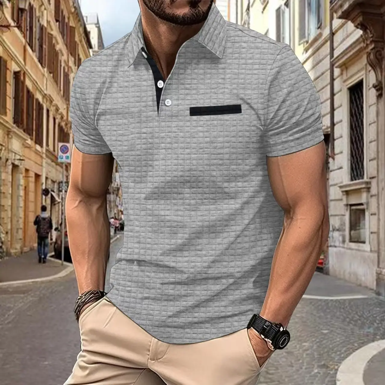 Men's Orange Jacquard Polo Shirt Summer 2024 - Image 2