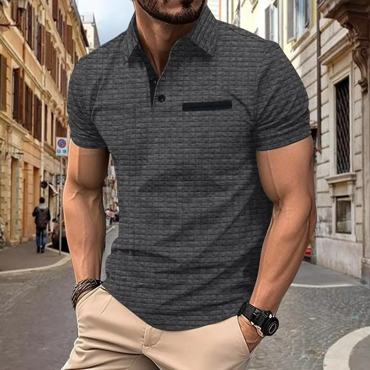 Men's Orange Jacquard Polo Shirt Summer 2024 - Image 5