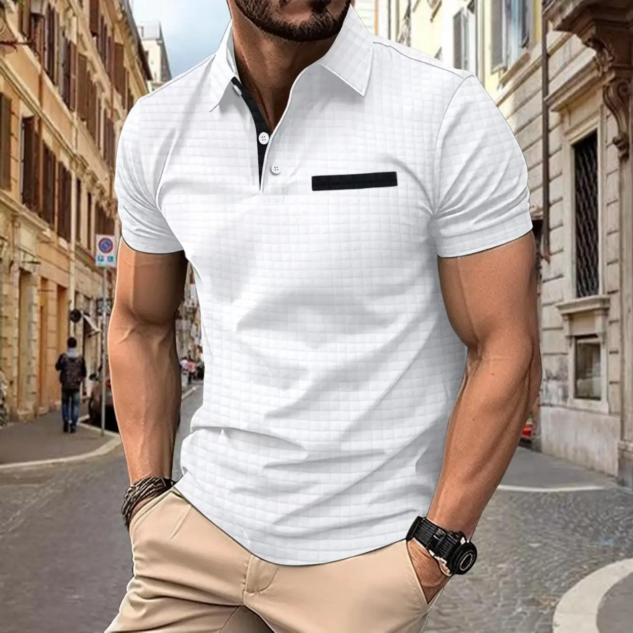 Men's Orange Jacquard Polo Shirt Summer 2024 - Image 6