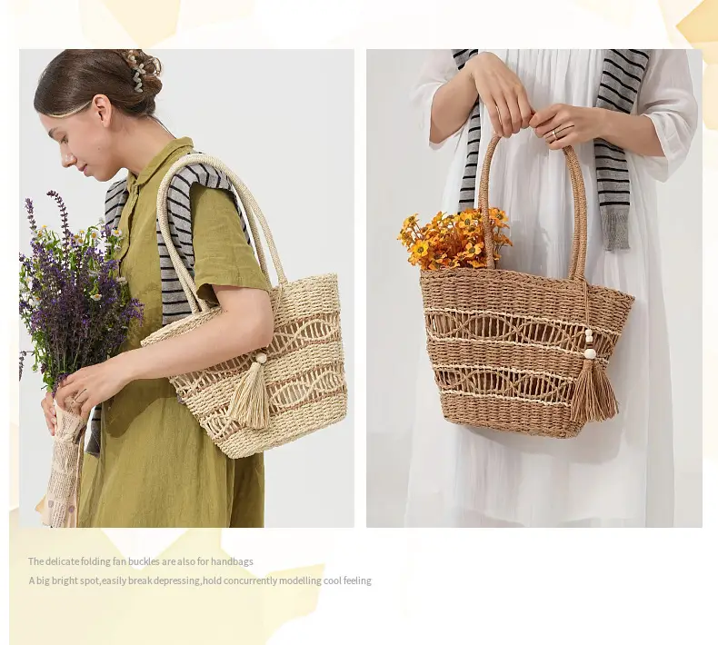 Straw Tote Bag 27cm High Women Beach Carryall — feature 12