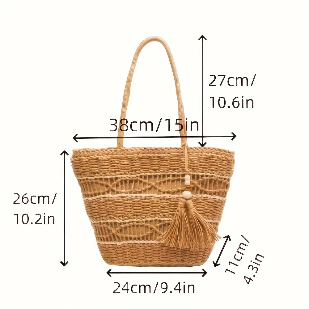 Straw Tote Bag 27cm High Women Beach Carryall - Image 2