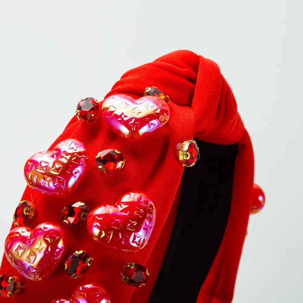Red Baroque Heart Headband for Women with Diamonds - Image 6