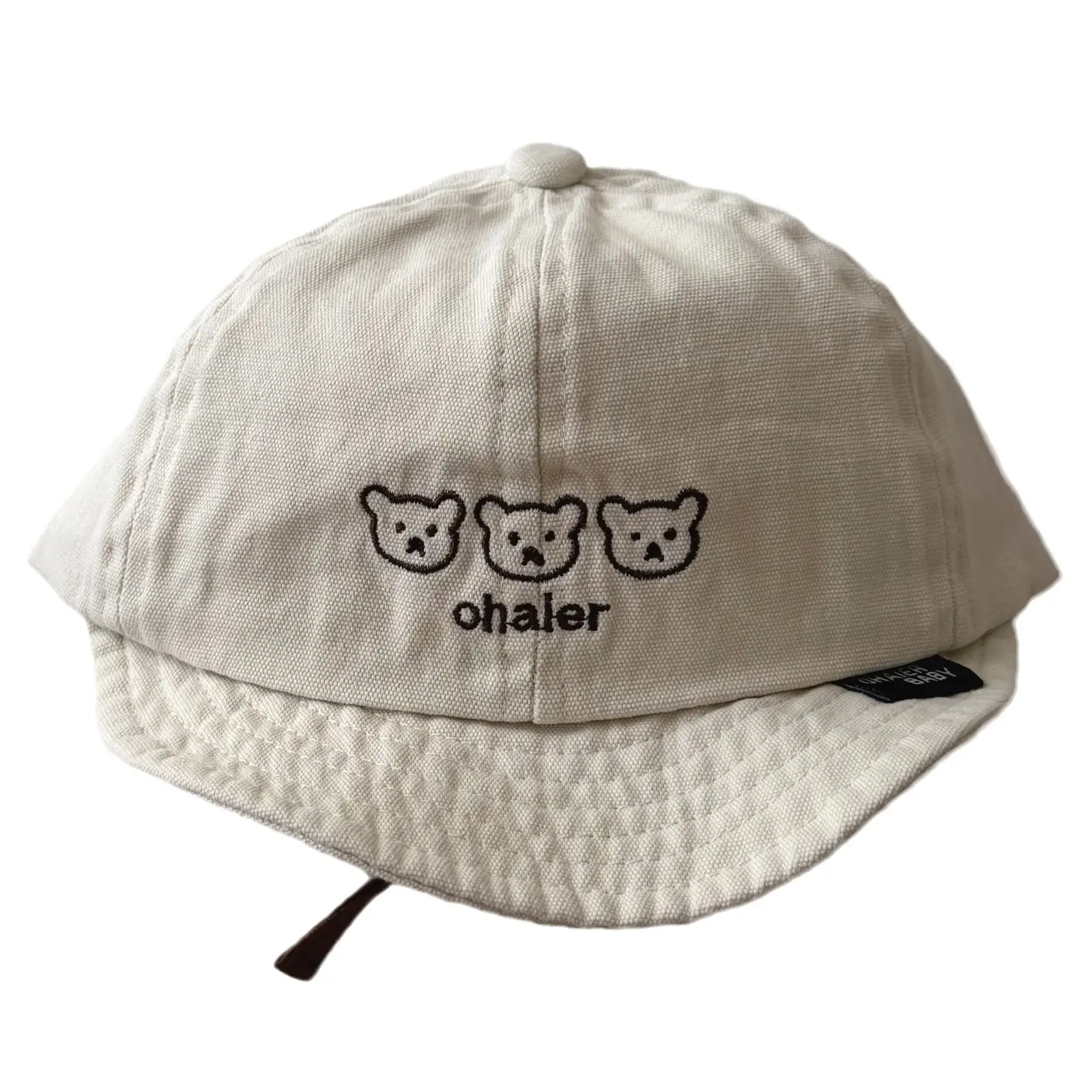 Beige Soft Brim Baby Cap with Bear Embroidery - Image 6