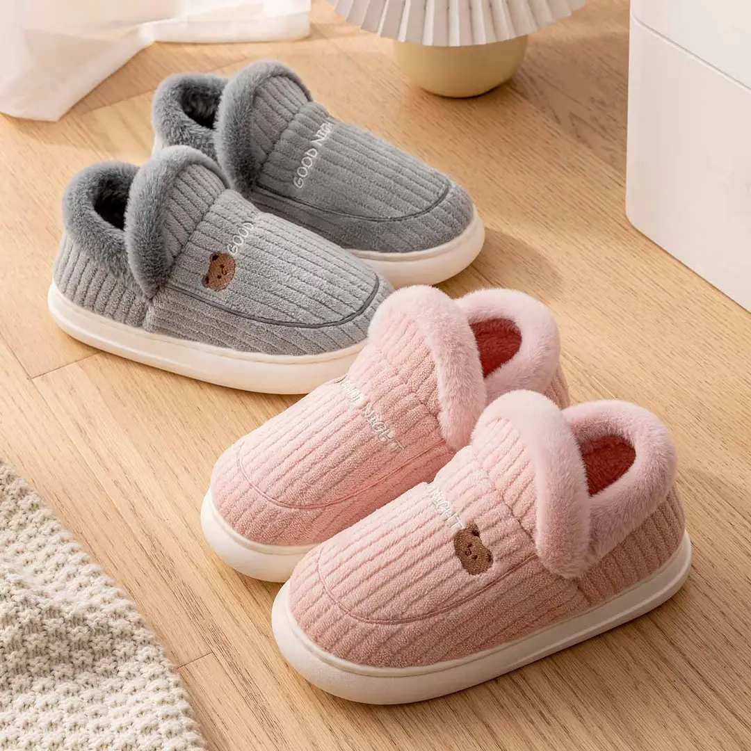 Lidani Bag-heel Cotton Slippers Women's Autumn and Winter fleece-lined Home Shoes Couple's Household Non-slip Cotton Shoes Men's Winter - Image 6