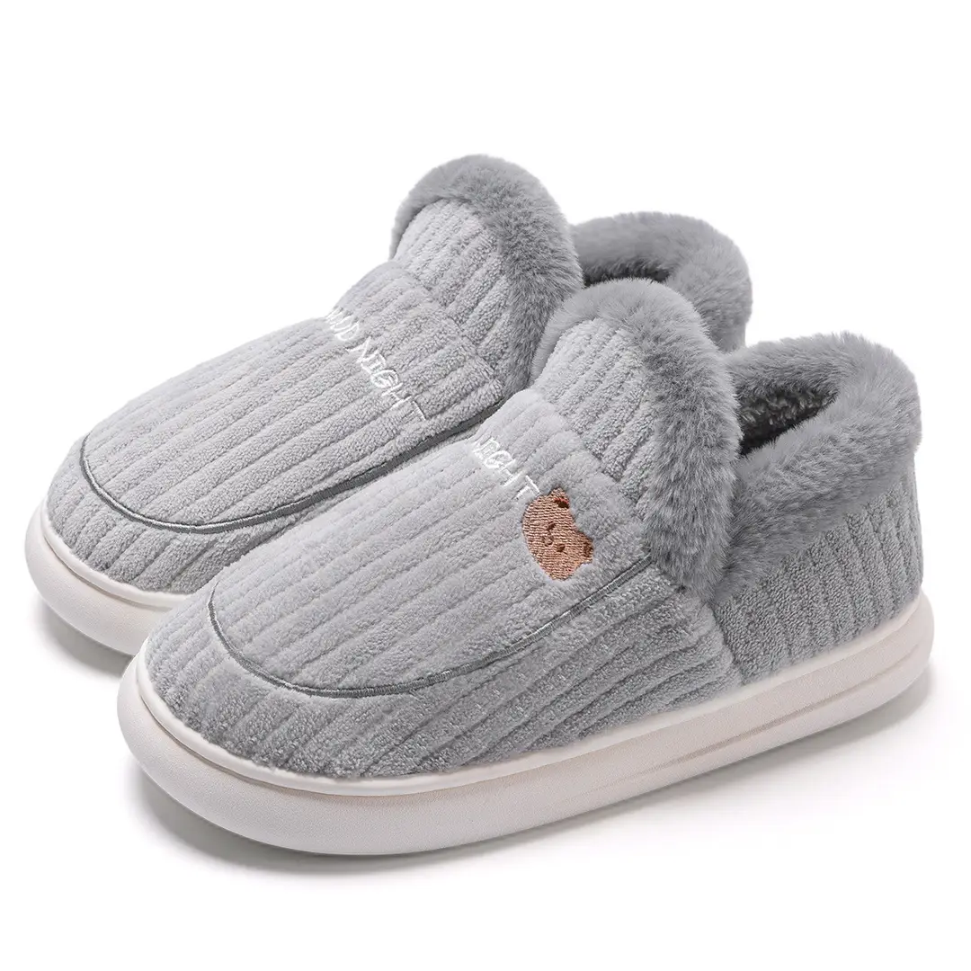 Lidani Bag-heel Cotton Slippers Women's Autumn and Winter fleece-lined Home Shoes Couple's Household Non-slip Cotton Shoes Men's Winter - Image 9