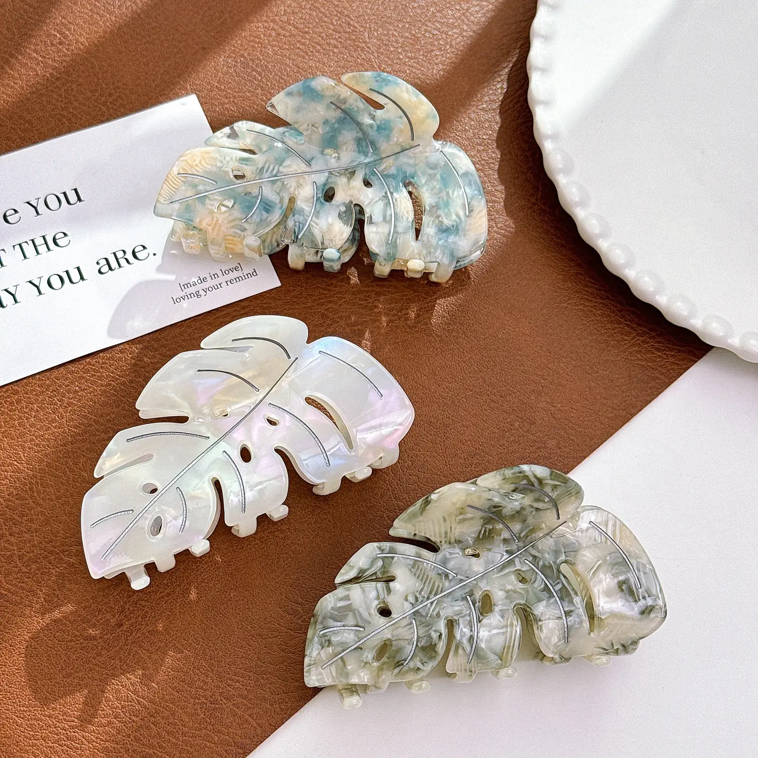 Leaf Hairpin with Shark Clip & Acetate Design
