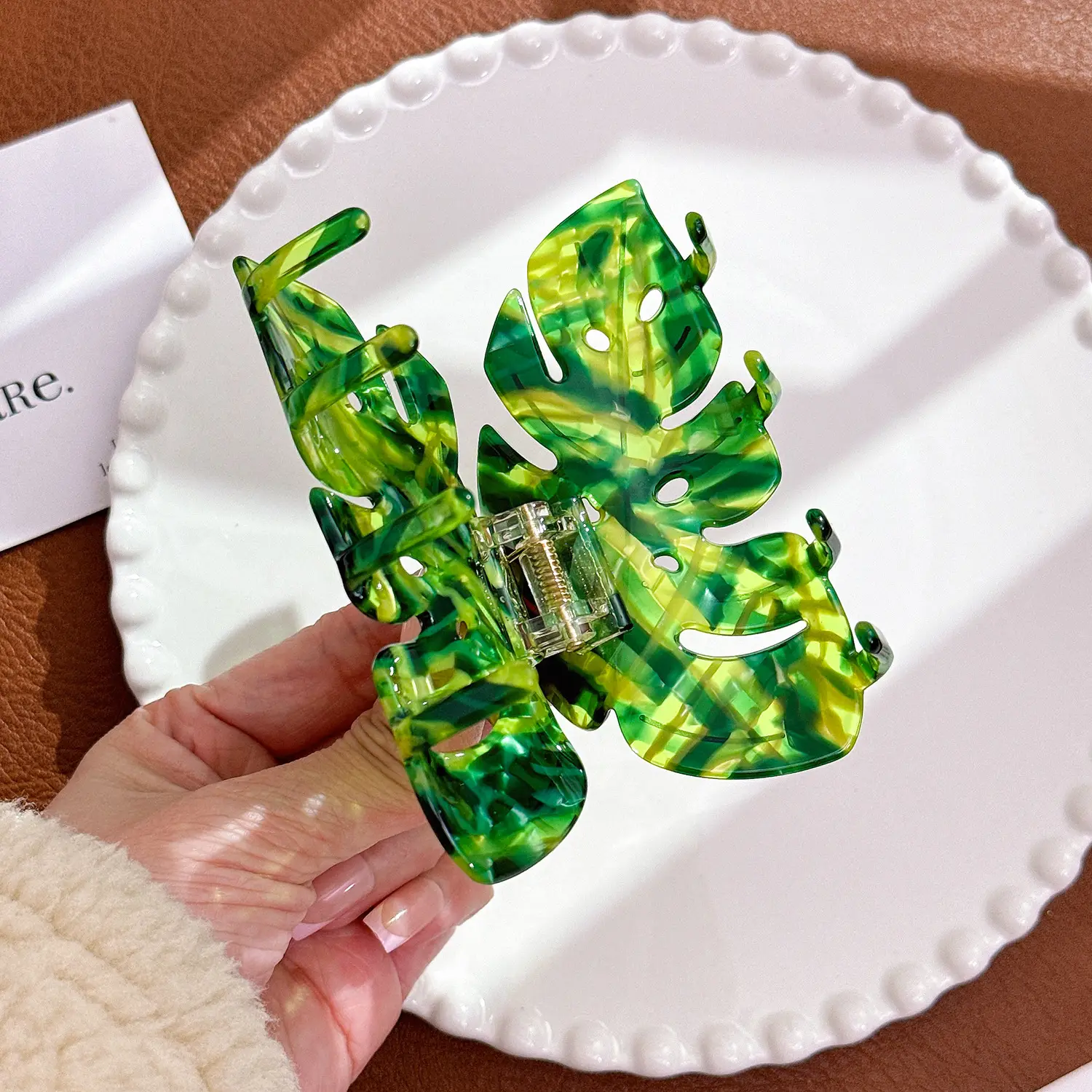 Leaf Hairpin with Shark Clip & Acetate Design
