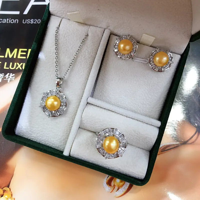 New Freshwater Pearl Necklace Earrings Ring Set Gold Plated — feature 13
