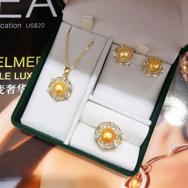 New Freshwater Pearl Necklace Earrings Ring Set Gold Plated — feature 7