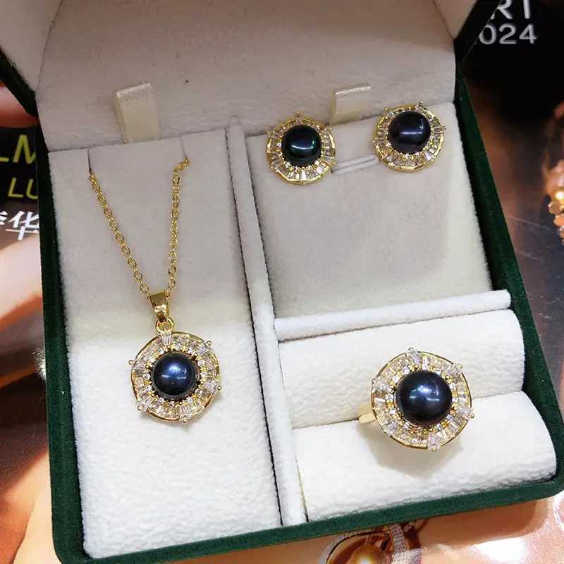 New Freshwater Pearl Necklace Earrings Ring Set Gold Plated — feature 9
