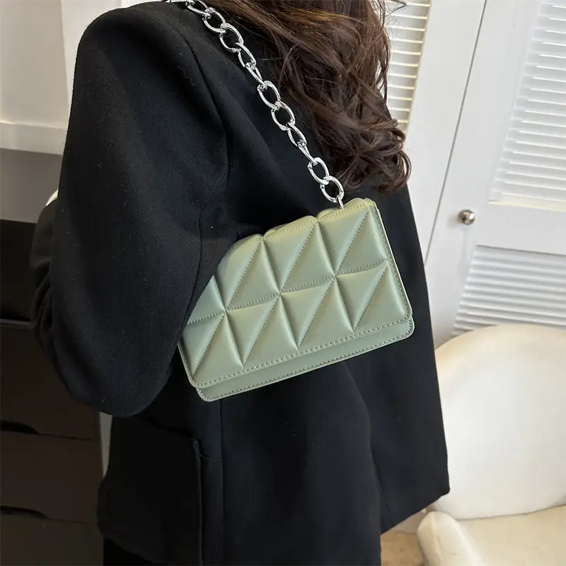 Wholesale Rhombus Embossed Women's Bag Tan Chain - Image 8