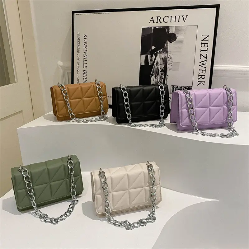 Wholesale Rhombus Embossed Women's Bag Tan Chain - Image 9