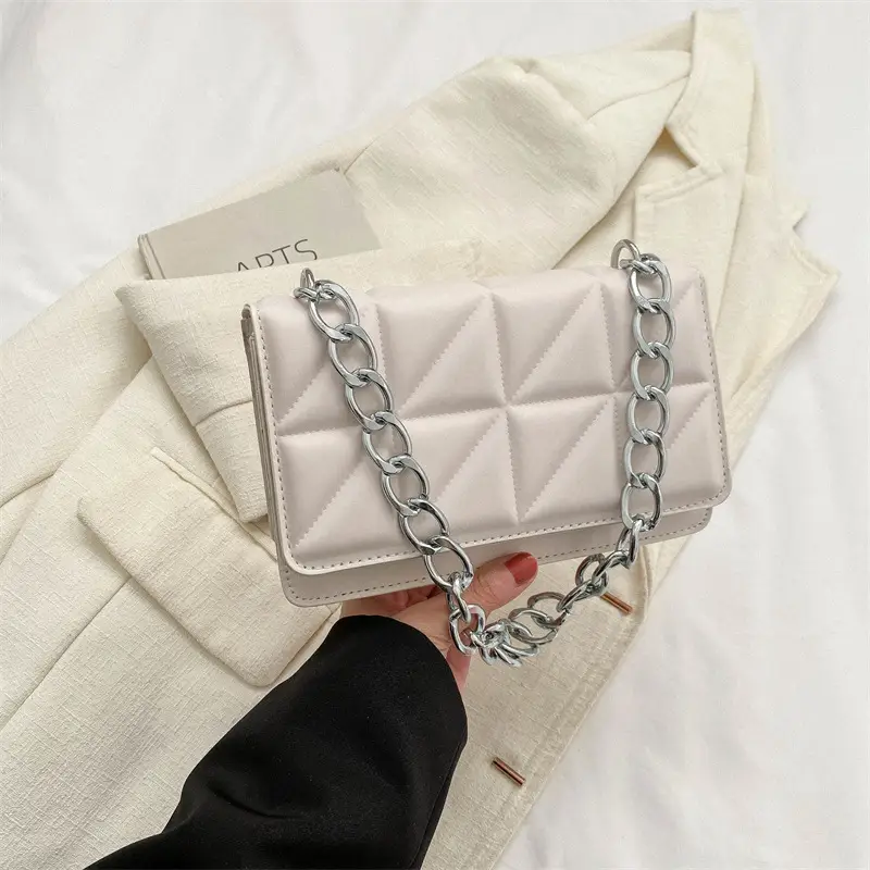 Wholesale Rhombus Embossed Women's Bag Tan Chain - Image 2