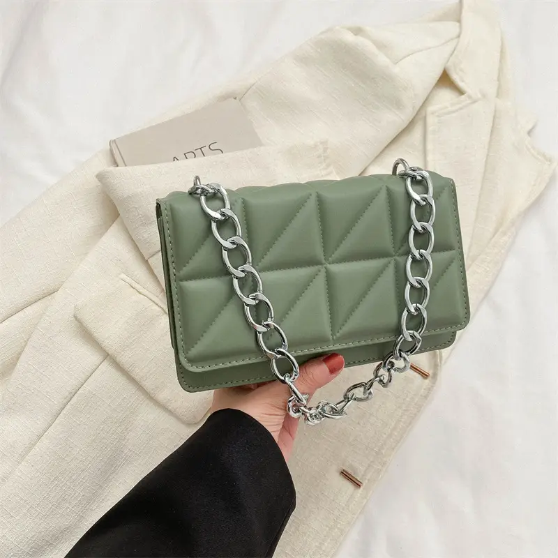 Wholesale Rhombus Embossed Women's Bag Tan Chain - Image 3
