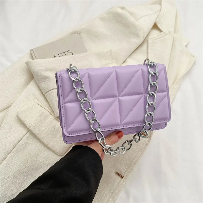 Wholesale Rhombus Embossed Women's Bag Tan Chain - Image 4