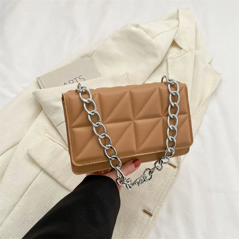Wholesale Rhombus Embossed Women's Bag Tan Chain - Image 5