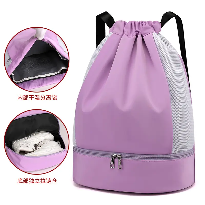 Purple Drawstring Sports Bag Double Shoulder Yoga Gym Backpack - Image 10