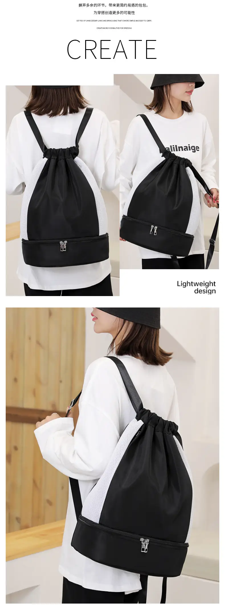 Purple Drawstring Sports Bag Double Shoulder Yoga Gym Backpack — feature 12