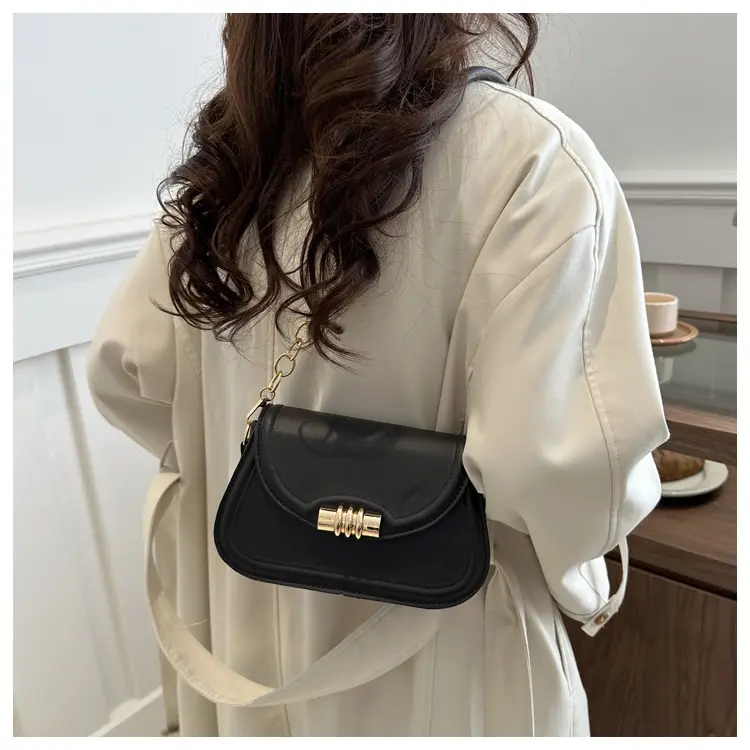 Women's Brown Leather Crossbody Bag with Gold Clasp — feature 11