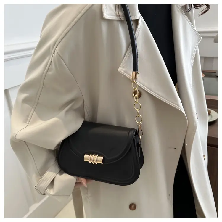 Women's Brown Leather Crossbody Bag with Gold Clasp — feature 12