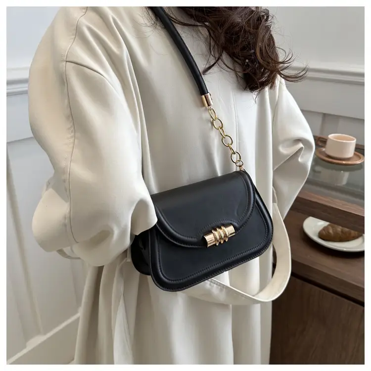 Women's Brown Leather Crossbody Bag with Gold Clasp — feature 13