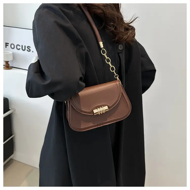 Women's Brown Leather Crossbody Bag with Gold Clasp — feature 16