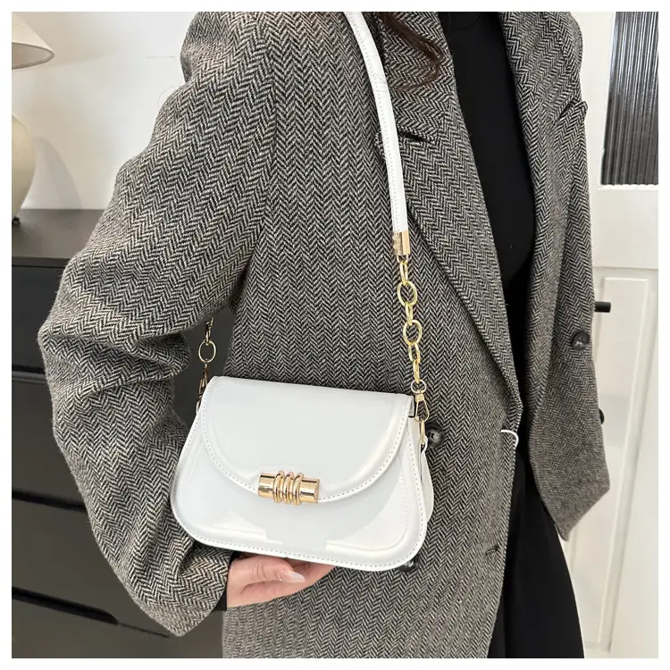 Women's Brown Leather Crossbody Bag with Gold Clasp — feature 17