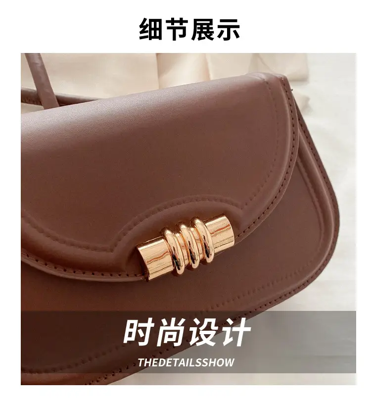 Women's Brown Leather Crossbody Bag with Gold Clasp — feature 2