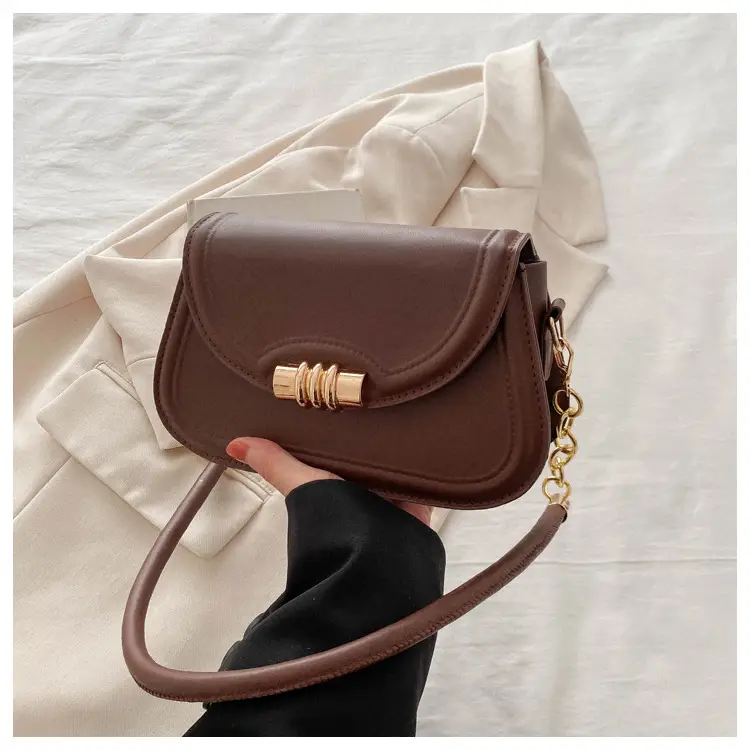 Women's Brown Leather Crossbody Bag with Gold Clasp — feature 23