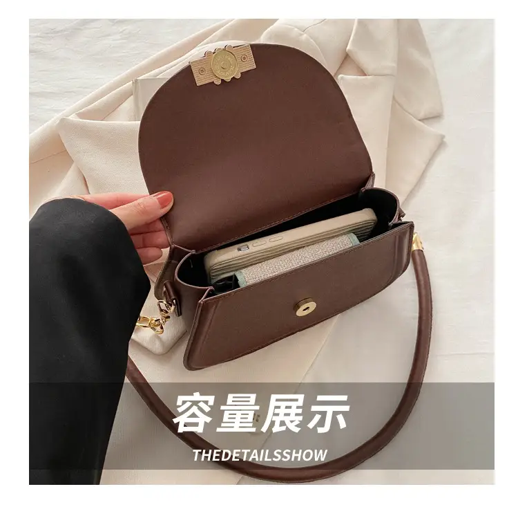 Women's Brown Leather Crossbody Bag with Gold Clasp — feature 6
