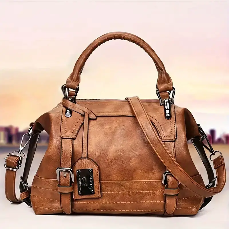 Women's Large Capacity Leather Crossbody Bag Brown - Image 5