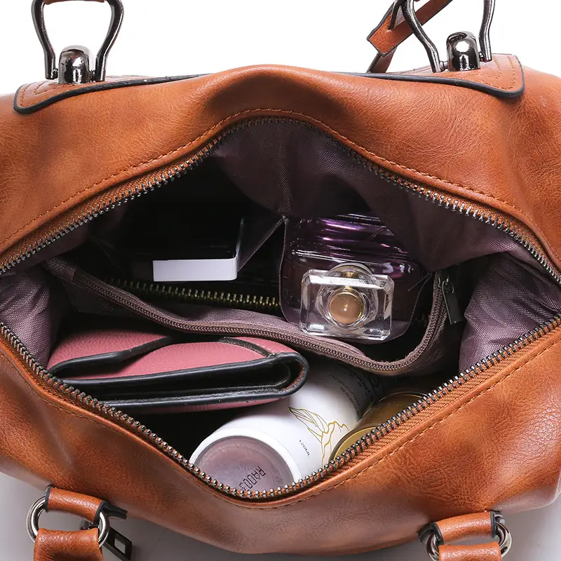 Women's Large Capacity Leather Crossbody Bag Brown - Image 7
