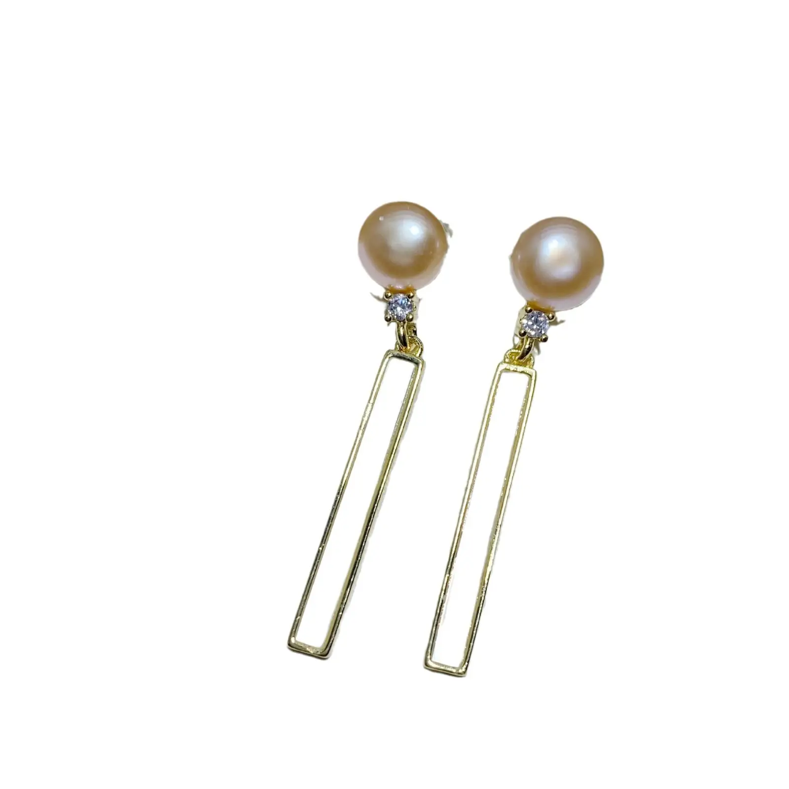Vertical Pearl Earrings Gold Plated Light Luxury Small - Image 5