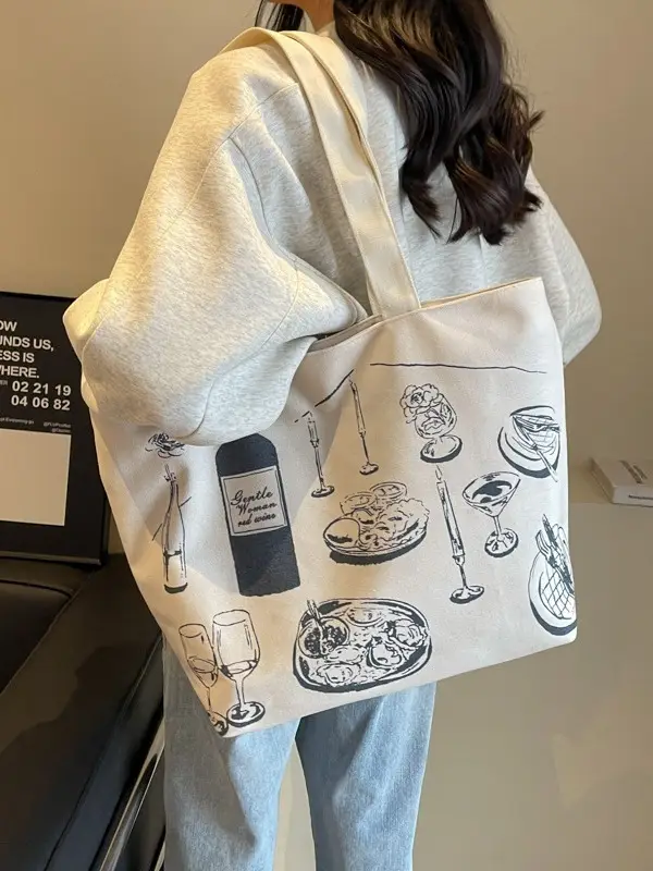 Rainbow Flower Canvas Bag 2024 Large Capacity Casual Shoulder