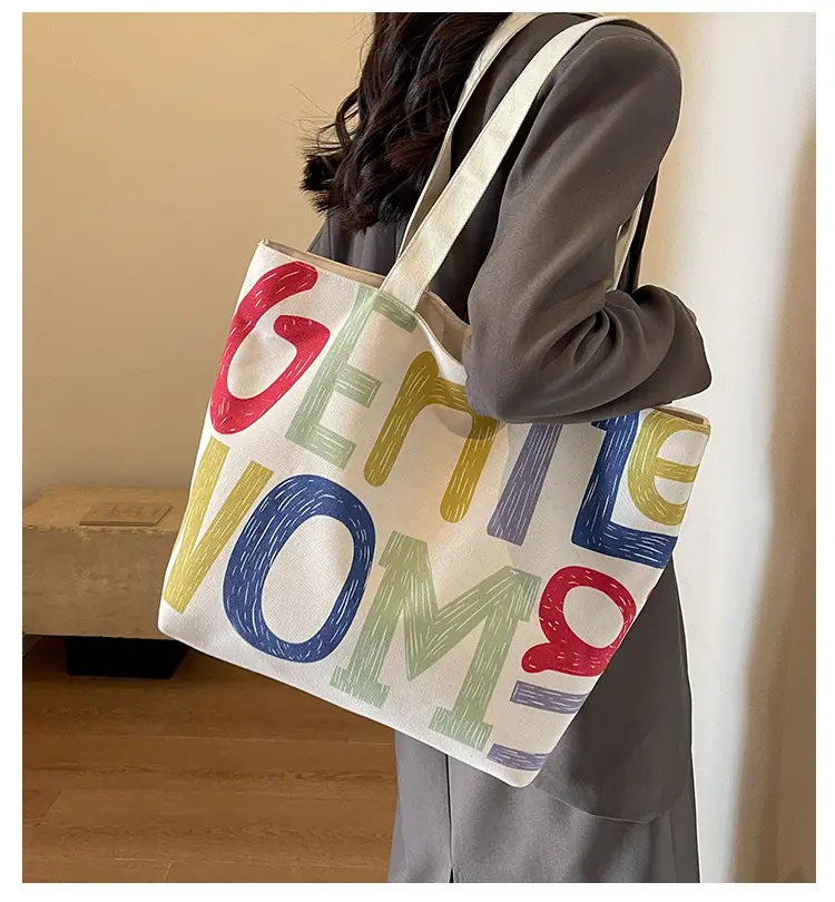 Rainbow Flower Canvas Bag 2024 Large Capacity Casual Shoulder — feature 1