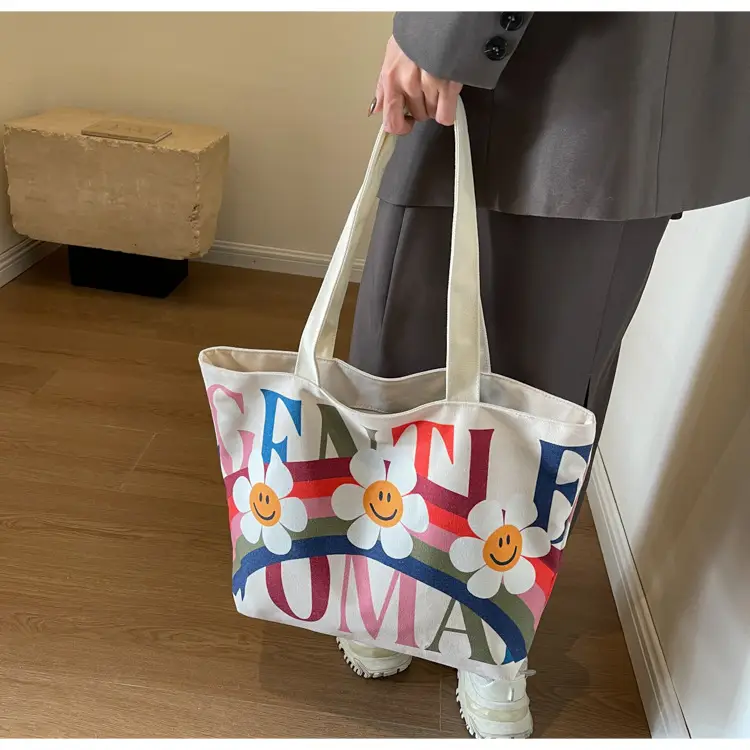 Rainbow Flower Canvas Bag 2024 Large Capacity Casual Shoulder — feature 10