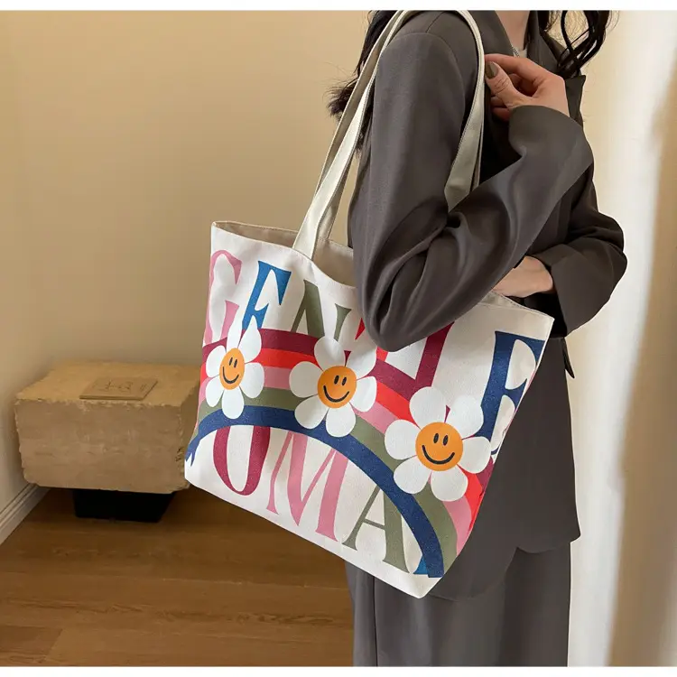 Rainbow Flower Canvas Bag 2024 Large Capacity Casual Shoulder — feature 11