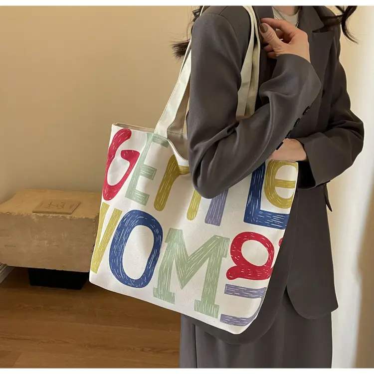 Rainbow Flower Canvas Bag 2024 Large Capacity Casual Shoulder — feature 13