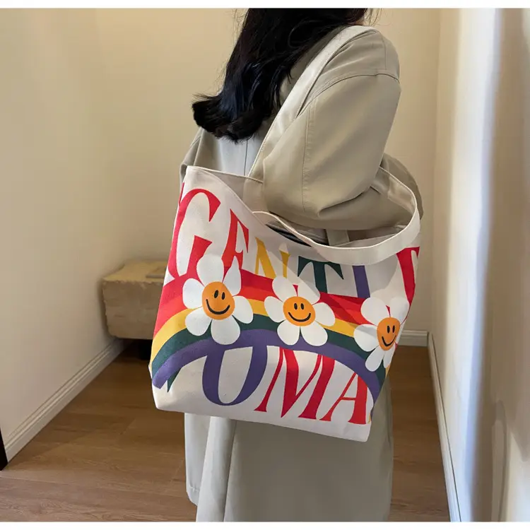 Rainbow Flower Canvas Bag 2024 Large Capacity Casual Shoulder — feature 15