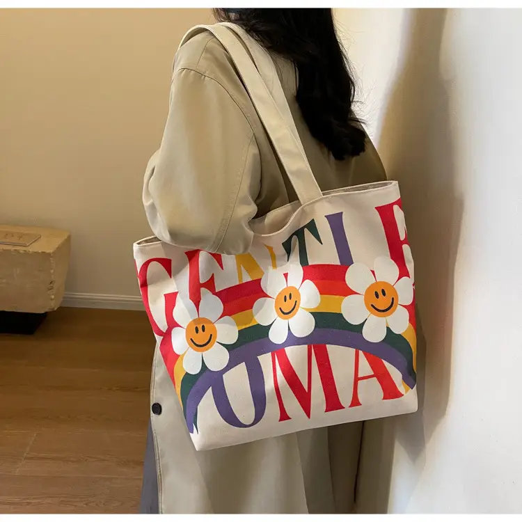 Rainbow Flower Canvas Bag 2024 Large Capacity Casual Shoulder — feature 16