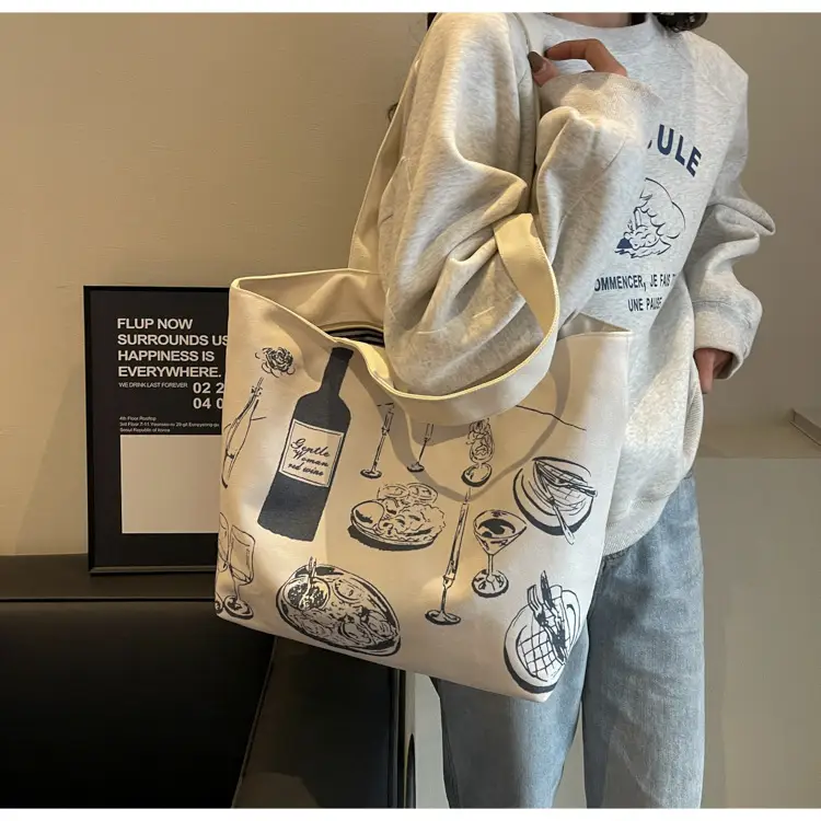 Rainbow Flower Canvas Bag 2024 Large Capacity Casual Shoulder — feature 19