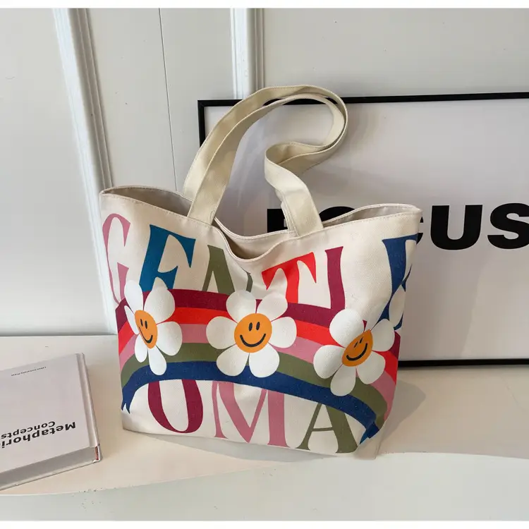 Rainbow Flower Canvas Bag 2024 Large Capacity Casual Shoulder — feature 21
